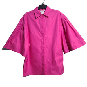 Max Mara Pink Pleated Puff Shoulder Button Shirt